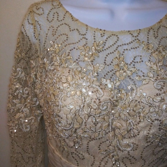 La Femme Beige Sequin & Lace Bodice Mother Of The Bride Dress Style 19318 Size 8 - Picture 4 of 12